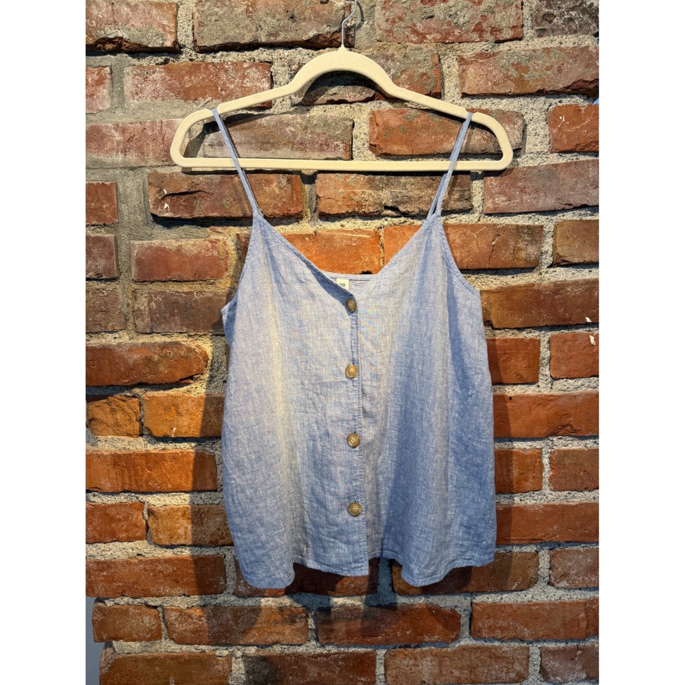BP Nordstrom Blue Linen Blend Button Front Cami Tank Top XS